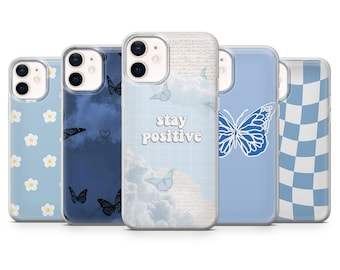 Coque de portable bleu pastel Coque esthétique bleue pour iPhone 15, 14, 13, 12, 11, Samsung S24, S23FE, S22, A15, A54, A25, Pixel 8A, 8Pro, 7A, 7Pro