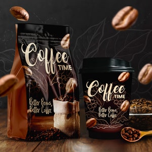 May include: A coffee-themed product image featuring a black bag and a black coffee cup, both with the words "Coffee Time" in a stylized font. The bag also has the text "Better Beans, Better Coffee." Coffee beans are scattered around the products.