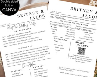 Wedding Party Card, Reception Menu, Photo QR Code Template (DIY Canva)