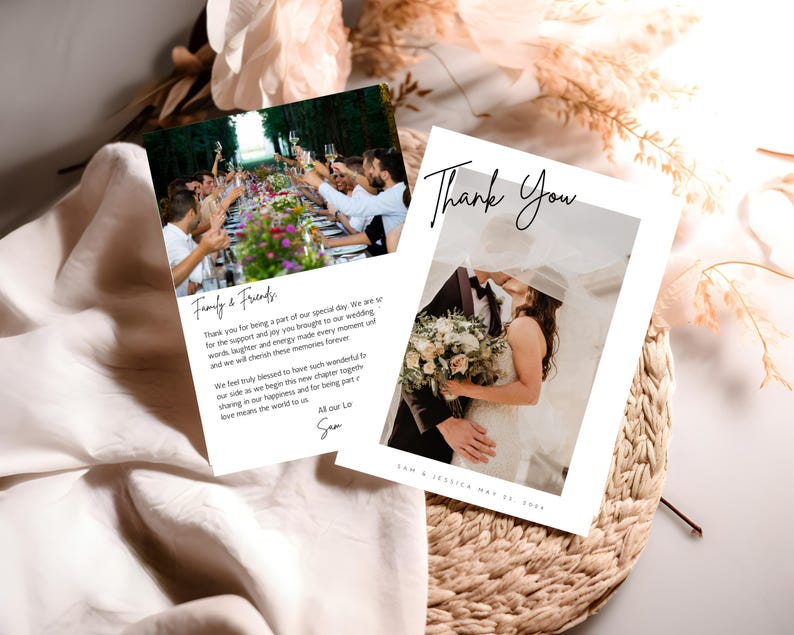 Minimalist Wedding Photo Thank You Card Template (DIY Canva) - Etsy