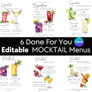 Lot d'enseignes pour cocktails sans alcool, cocktails sans alcool pour elle et lui, enseigne de bar de mariage bricolage, menu de bar modifiable, boissons des mariés en toile