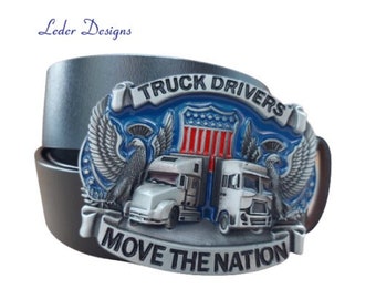 Echt Ledergürtel + wechselbarer Gürtelschnalle Buckle Trucker LKW Fahrer American Eagle Adler USA US Flagge kürzbarer Echtledergürtel