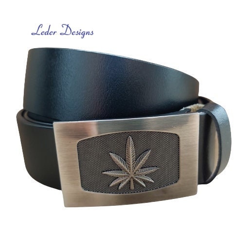 Real Leather Belt + Interchangeable Belt Buckle Hemp Leaf  display picture 2