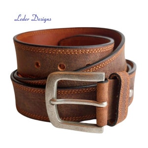 High quality genuine buffalo leather belt 100% leather belt buffalo leather brown genuine leather full leather belt for jeans suit can be shortened image 2
