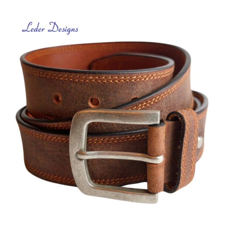 High quality genuine buffalo leather belt 100% leather belt buffalo leather brown genuine leather full leather belt for jeans suit can be shortened image 2