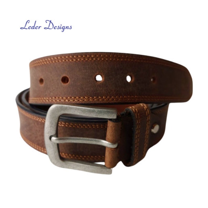 High quality genuine buffalo leather belt 100% leather belt buffalo leather brown genuine leather full leather belt for jeans suit can be shortened image 1