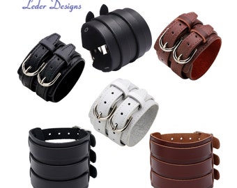 Wide genuine leather bracelet cuff leather bracelet in 6 variants retro - vintage design - black, white, brown