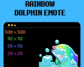 Animated Rainbow Dolphin Emote / Ocean Emote / Emotes / Twitch / Discord / Community / Gamer / Streamer / Emote Commissions / Kawaii / Chibi