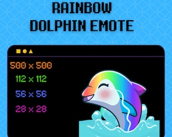 Animated Rainbow Dolphin Emote / Ocean Emote / Emotes / Twitch / Discord / Community / Gamer / Streamer / Emote Commissions / Kawaii / Chibi