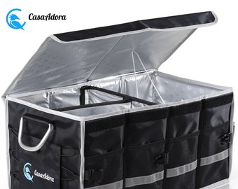 CasaAdora Car Trunk Organizer-Whole bag is INSULATED- Collapsible, Heavy Duty, Waterproof, Scratch Resistant-Sturdy wooden hardboard frame