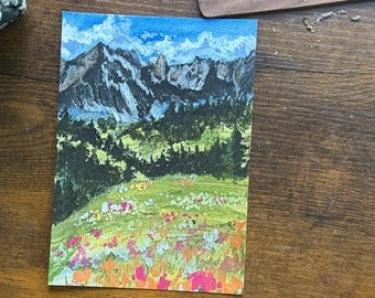 En las montañas: Lámina artística pintada, 5x7 pulgadas, acabado mate (envío con seguimiento incluido).