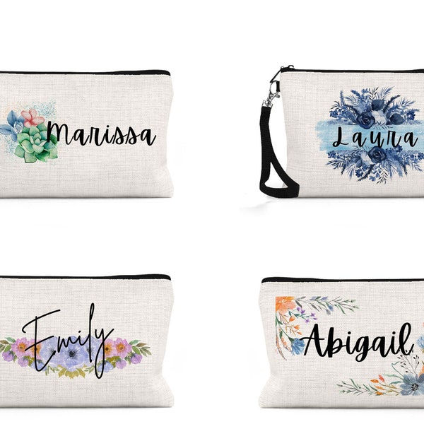 Custom Makeup Case Personalized Floral Makeup Bag Bridesmaid Makeup Bag Cosmetic Pouch Gift For Her Bachelorette Party Bridal Party Gift