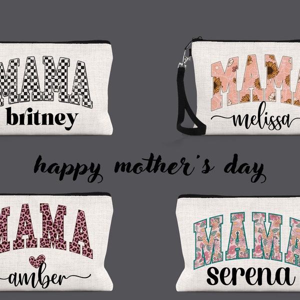 Custom Mama Makeup Case, Mother's Day Gift, Mom Makeup Bag, Cosmetic Pouch, Gift For Her, Personalized Makeup Bag, Floral Mama Makeup Bag