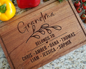 Personalized Gifts for Mom, Personalized Cutting Board, Mom Gifts from Daughter, Grandma Belongs To, Personalized Grandma Gift W/ Names