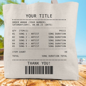 Custom Song Receipt Tote, Personalized Playlist Receipt Tote Bag, Customizable Song Playlist Tote Bag, Gift for Her, Love Song Tote Bag image 3