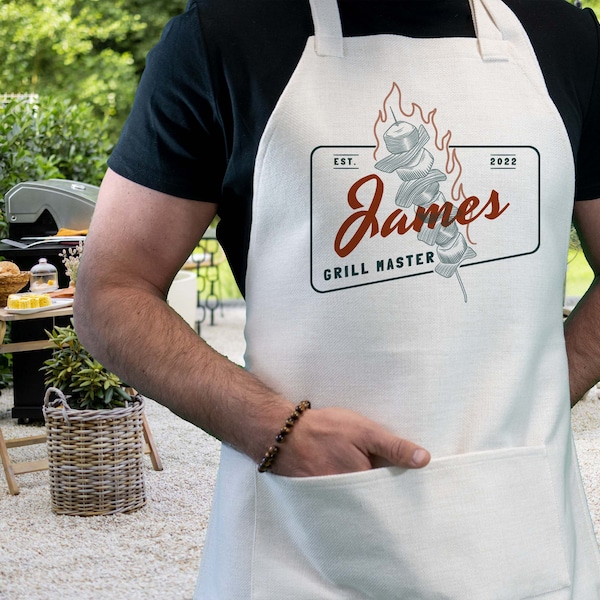 Personalized Apron for Men, Chef Gifts for Him, Father's Day Gift, Grill Master, Gift for Grillers, BBQ Apron w/ Name, Personalized Gifts