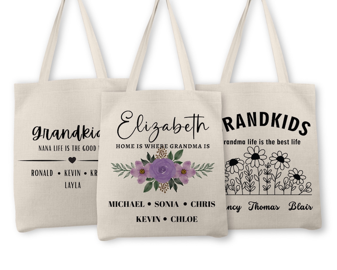 Personalized Grandma Tote Bag, Customized Floral Totes Bags, Gifts From ...