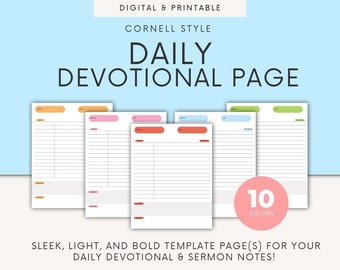 Downloadable Sermon Cornell Notes Bold Pastel Color Palette for Church Sermons Devotional Planner Insert Christian Downloadable