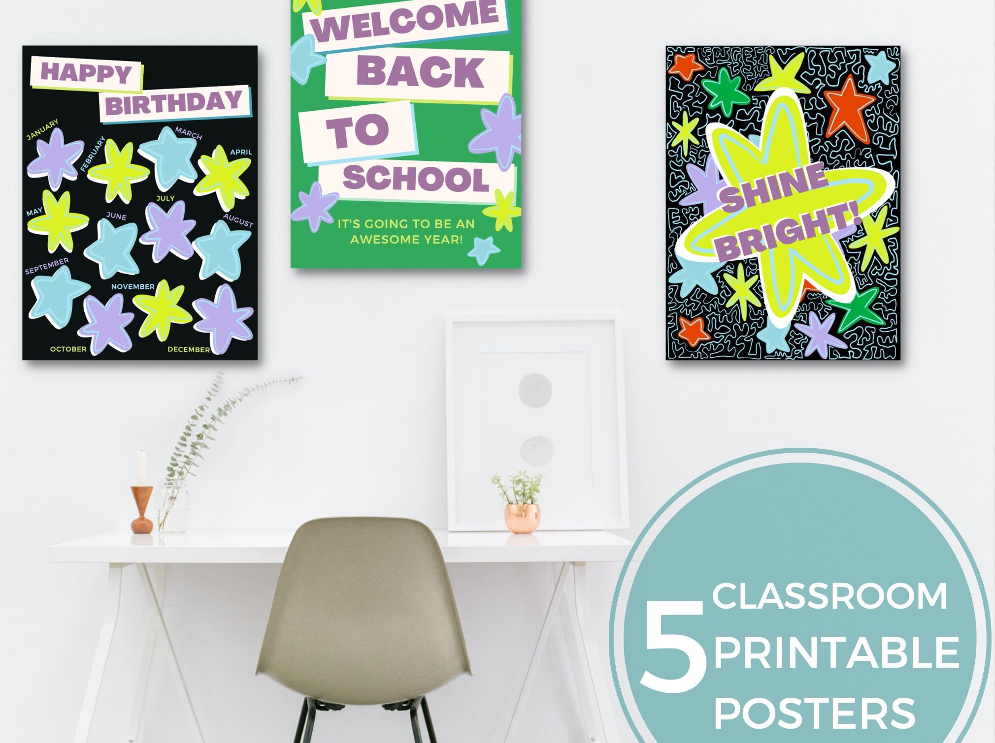 Printable Classroom Poster With Stars set of 5 Etsy