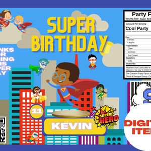 Superhero, Digital, Chip bag, Label, Design, Party, Birthday, Decoration, Custom, Personalized, DIY, Bag, Chips, Wrapper, Printable