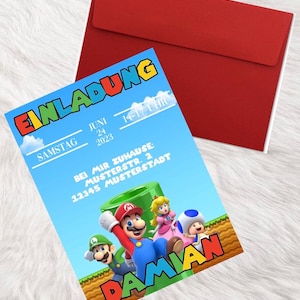 Invitation Carte d'invitation Super Mario Personnalisée Anniversaire Enfant