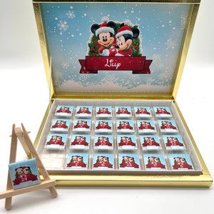 Peut être commandé jusqu'au 24 novembre Calendrier de l'Avent Minnie Mickey boîte de chocolat de Noël chocolat cadeau invité personnalisé sac de fête image 1