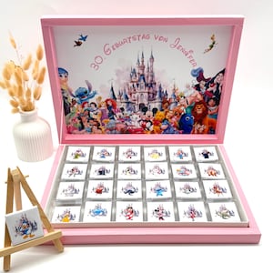 Schokobox personalisiert Stitch Prinzessinen Minnie Geburtstag Gastgeschenk Mitgebsel Kindergeburtstag Candybar