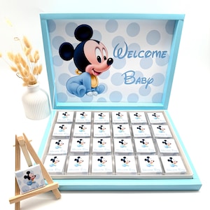 Boîte de chocolats personnalisée Welcome Baby Mickey, cadeaux de fête, barre de bonbons d'anniversaire pour enfants