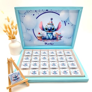 Scatola di cioccolatini personalizzata – Stitch – Regalo per festa di compleanno per bambini – Bomboniere – Barretta di cioccolato – Regalo con nome