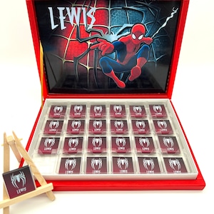 Schokobox personalisiert Spiderman – Gastgeschenk Kindergeburtstag – Mitgebsel Superheld – Geschenkidee Candybar Geschenk mit Name