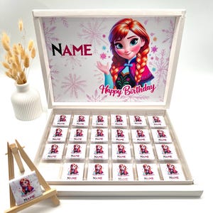 Chocolate box personalized Anna Happy Birthday Frozen guest gift party favor children&#39;s birthday candy bar