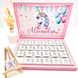 Schokobox personalisiert Hochzeit Beschneidung Geburtstag Gastgeschenk Mitgebsel Kindergeburtstag Candybar Einhorn Partydeko