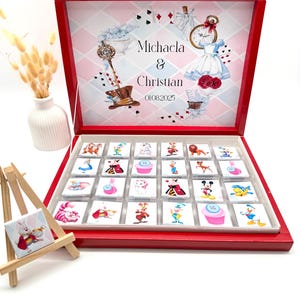 Chocolade doos gepersonaliseerde Alice in Wonderland verjaardagsfeestje gunsten kinder verjaardag snoep reep