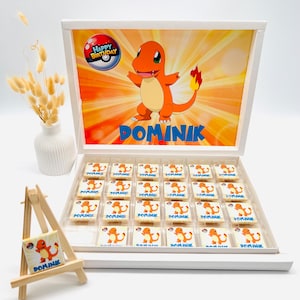Personalisierte Schokoladenbox mit Namen – Pokémon –Glumanda – Geschenk – Süßigkeitenbox Kindergeburtstag – Geschenkidee Mädchen/Jungs