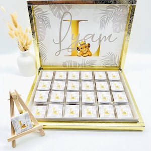 Scatola di cioccolatini personalizzata – Il Re Leone Simba – Crema Beige Oro – Regalo di compleanno per bambini – Barretta di cioccolato – Bomboniera con nome