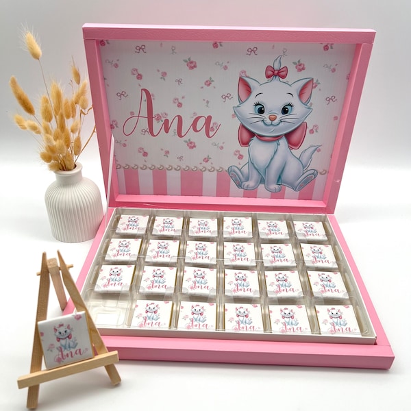 Schokobox personalisiert Marie Katze Schokolade Gastgeschenk Mitgebsel Kindergeburtstag Candybar