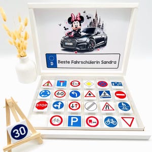 Chocolade doos gepersonaliseerd Minnie rijschool rijbewijs rij-instructeur leerling chauffeur gast cadeau cadeau idee chocolade examen