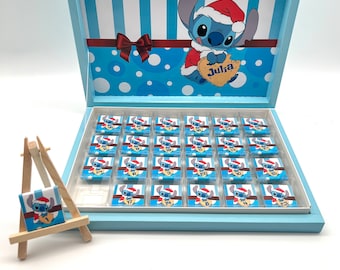 Peut être commandé jusqu'au 24 novembre Calendrier de l'Avent Stitch Boîte de chocolat de Noël chocolat cadeau invité personnalisé