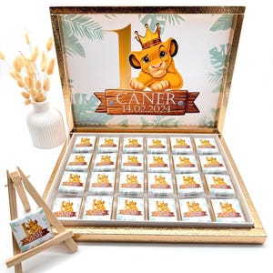 Scatola di cioccolatini personalizzata – Il Re Leone Simba – bomboniera, regalo di compleanno, barretta di cioccolato, idea regalo per neonati
