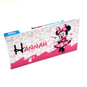 Adesivi di cioccolato Kinder personalizzati per Kinder Chocolate Minnie, idee regalo per gli ospiti, regalo di compleanno con nome