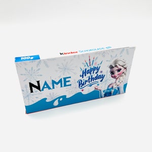 Adesivi Kinder cioccolato Elsa Frozen Buon Compleanno Adesivi 2 adesivi personalizzati per barrette per bambini