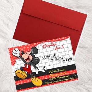 Invito Invito Card Topolino Rosso Nero Personalizzato Bambini Compleanno