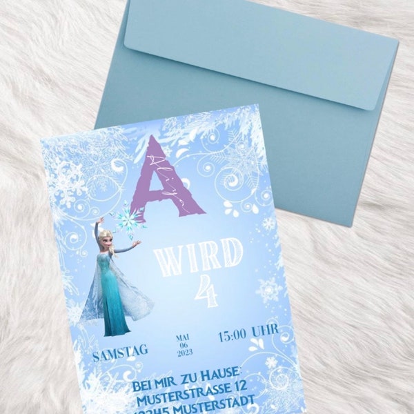 Einladung Einladungskarte personalisiert Prinzessin Königin arendelle Elsa Frozen  Kindergeburtstag Geburtstag Eiskönigin