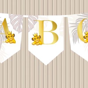 Ghirlanda con gagliardetto e catena con nome, decorazione per festa di compleanno per bambini, personalizzata con il nome Simba Lion Wild One