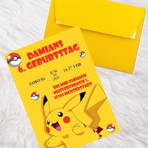 Uitnodiging uitnodigingskaart Pikachu Pokémon charmanda gepersonaliseerde kinderverjaardag