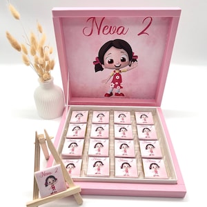 Chocolade doos gepersonaliseerd Niloya in goud, zilver, zwart of lichtblauw voor bruiloften, verlovingen, gastengeschenken, chocolade doos chocolade
