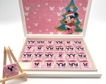 Peut être commandé jusqu'au 24 novembre Calendrier de l'Avent Minnie Boîte de chocolats de Noël Chocolat Cadeau d'invité personnalisé Sac de fête