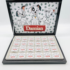 Gepersonaliseerde chocolade doos 101 Dalmatiërs chocolade gepersonaliseerd gast cadeau feest gunst kinder verjaardag snoep reep