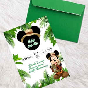 Uitnodiging Uitnodigingskaart Mickey Mouse safari zwart Gepersonaliseerde kinderverjaardag