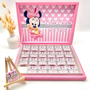 Chocolade doos gepersonaliseerd Baby Minnie gast cadeau feest gunst kinder verjaardag snoep reep